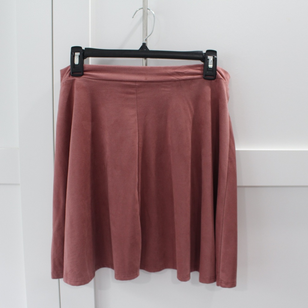 ✿ Rose Pink Suede Skater Mini Skirt ✿